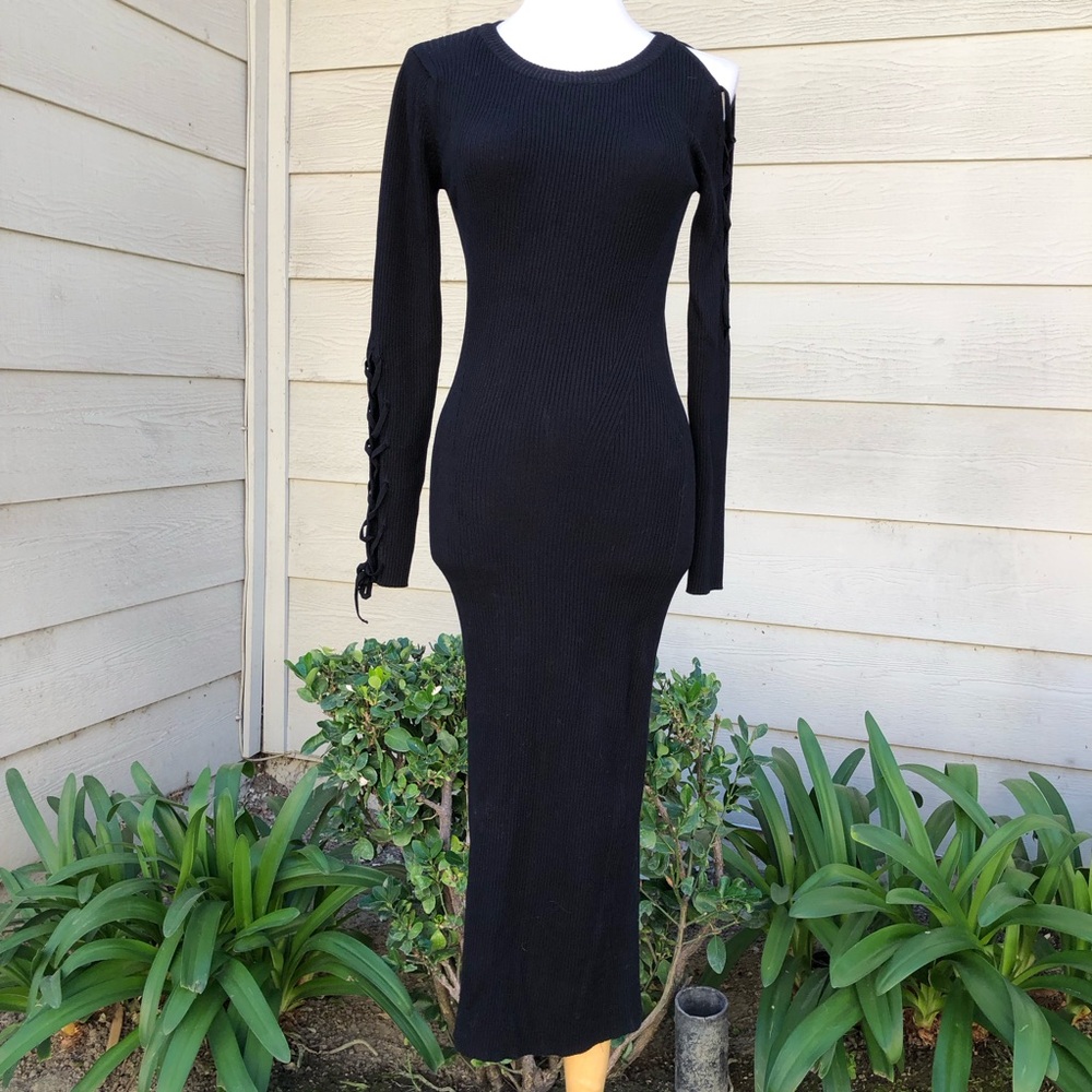 Zara Black Ribbed Long Sleeve Sweater Dress Size M